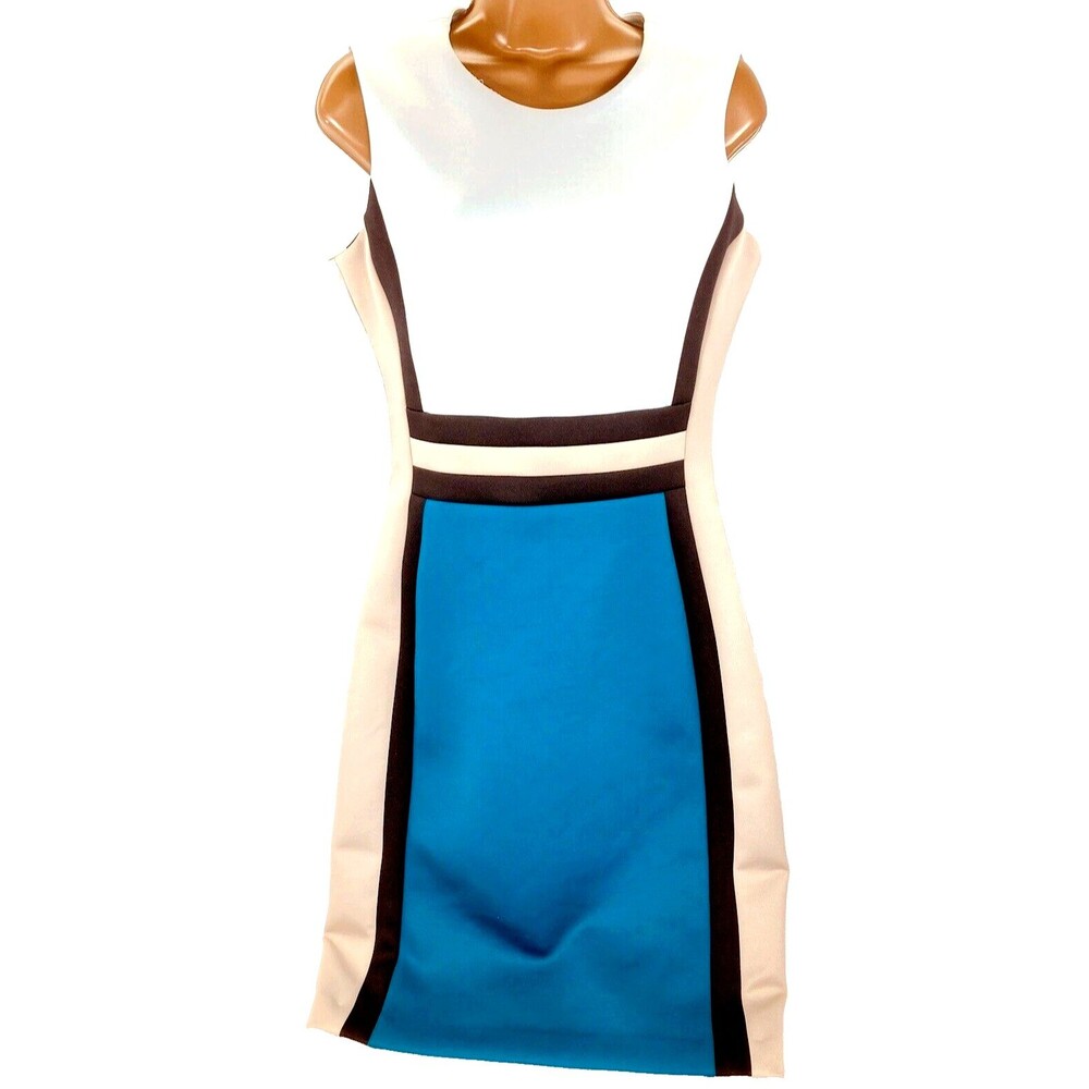 Calvin Klein Scuba Dress Bodycon Colorblock Turquoise 8 Sheath Sleeveless Y2K